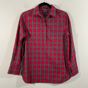Lands' End Tartan Plaid No Iron Supima Quarter Buttons Popover Shirt Size 6P